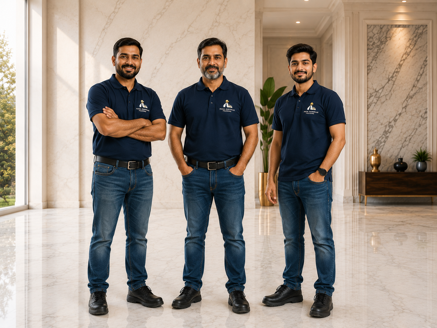 Payal Marble Polishing team standing in a polished marble interior