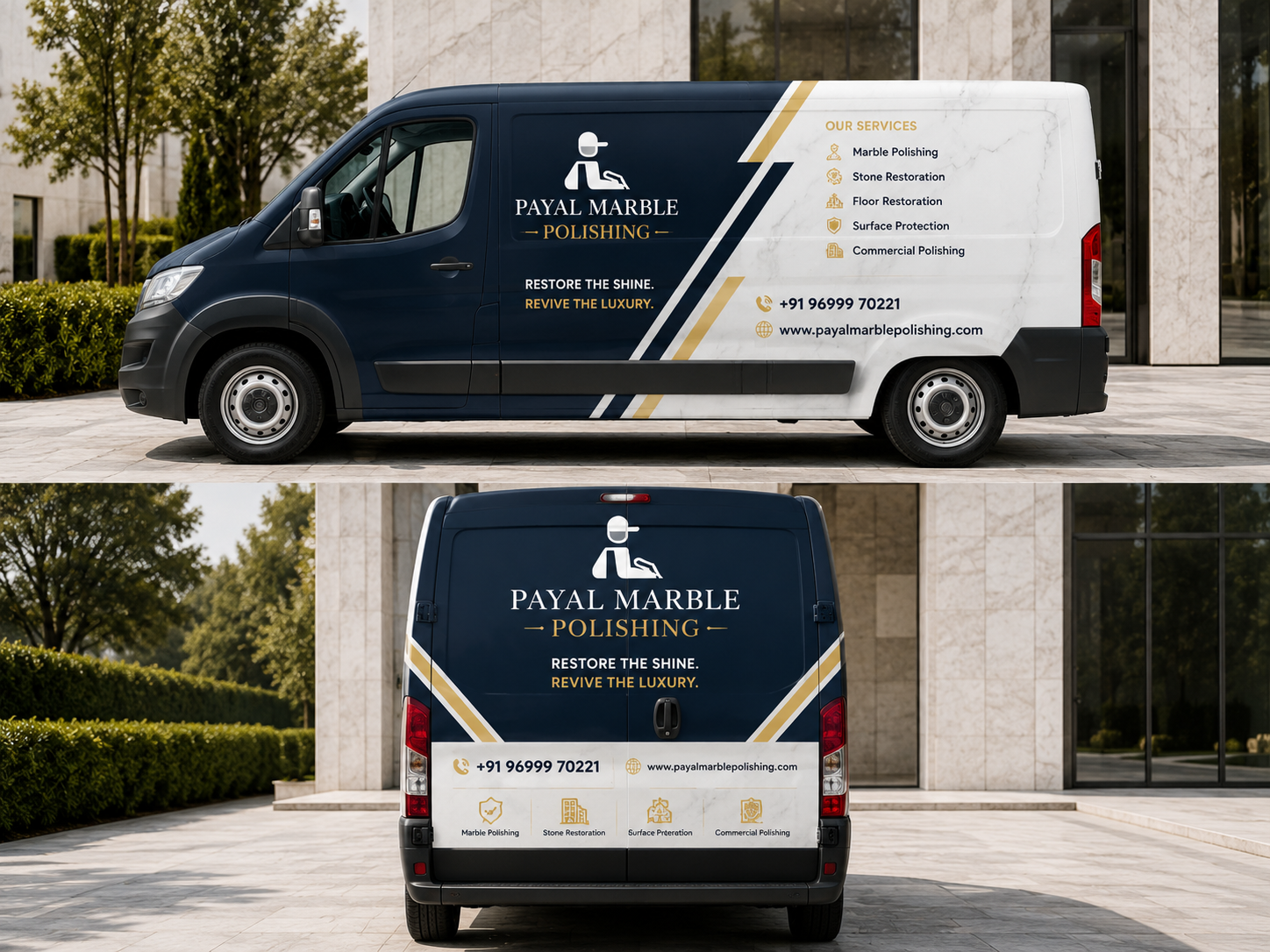 Payal Marble Polishing branded service van — fully equipped for on-site marble restoration across Pune
