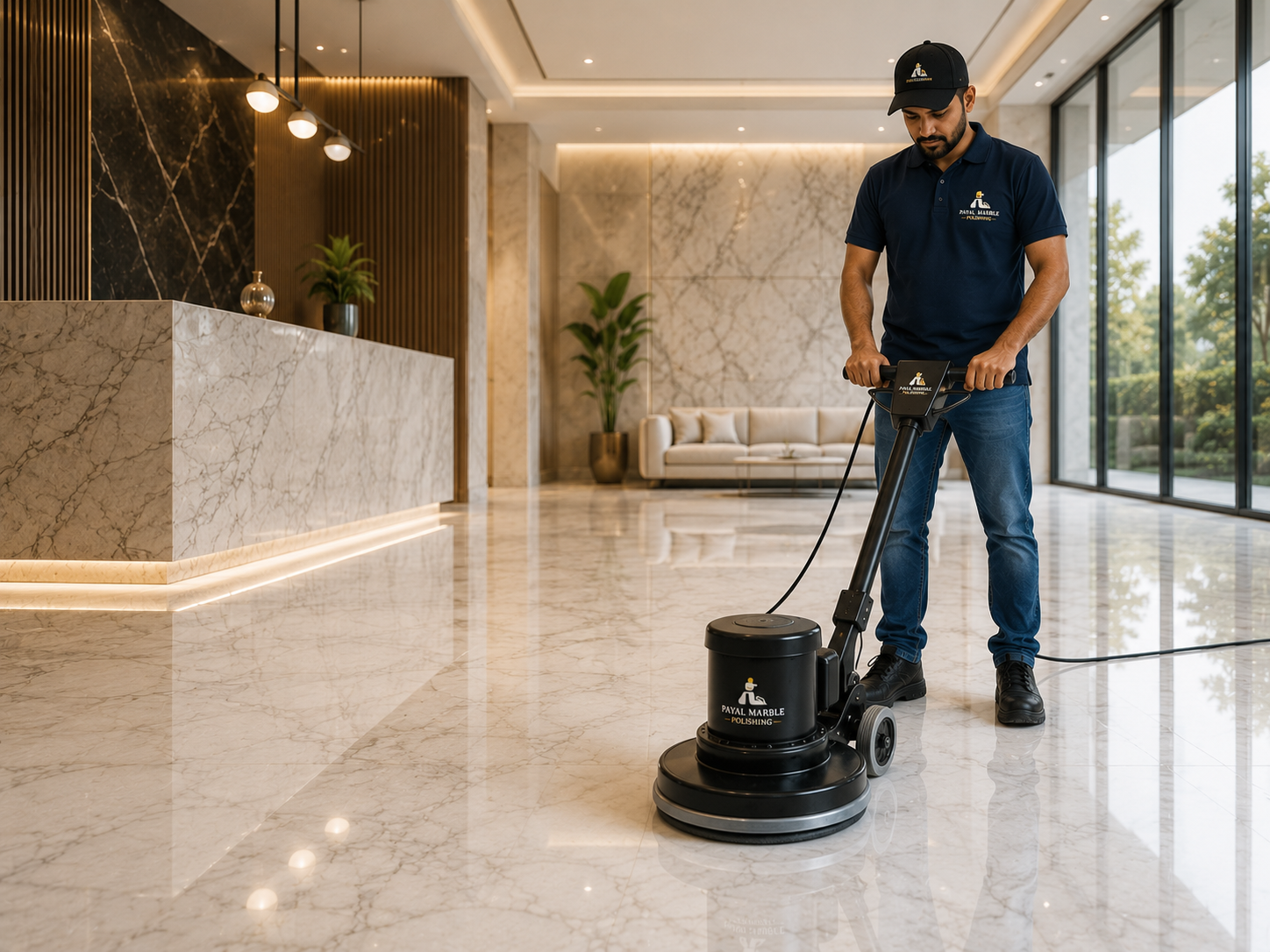 Marble polishing service — restored marble floor